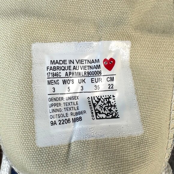 🖤Converse Chuck Taylor Hi Women Shoes Sz 5 Comme des Garcons PLAY Blue 171846C - Picture 9 of 13